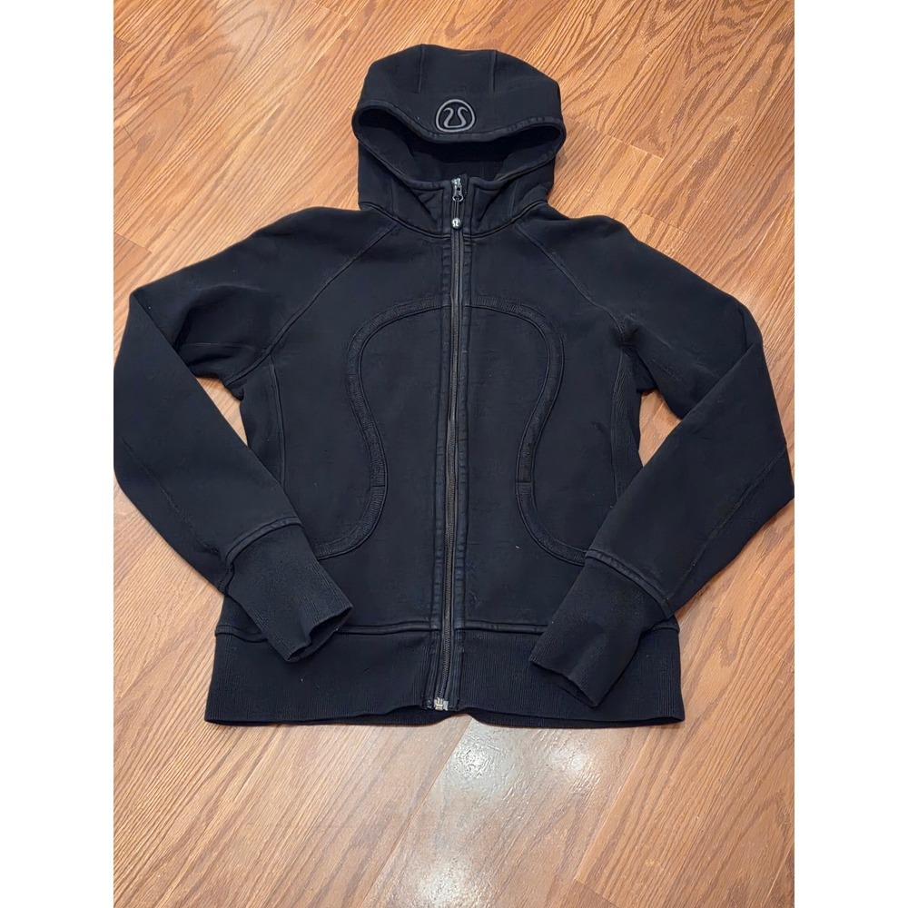 Lululemon Scuba Full Zip Hoodie Black Cotton Fleece Jacket Women Size 10